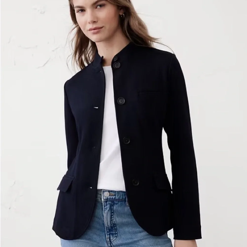Banana Republic Women's Navy Band-Collar Blazer - Picture 1 of 7